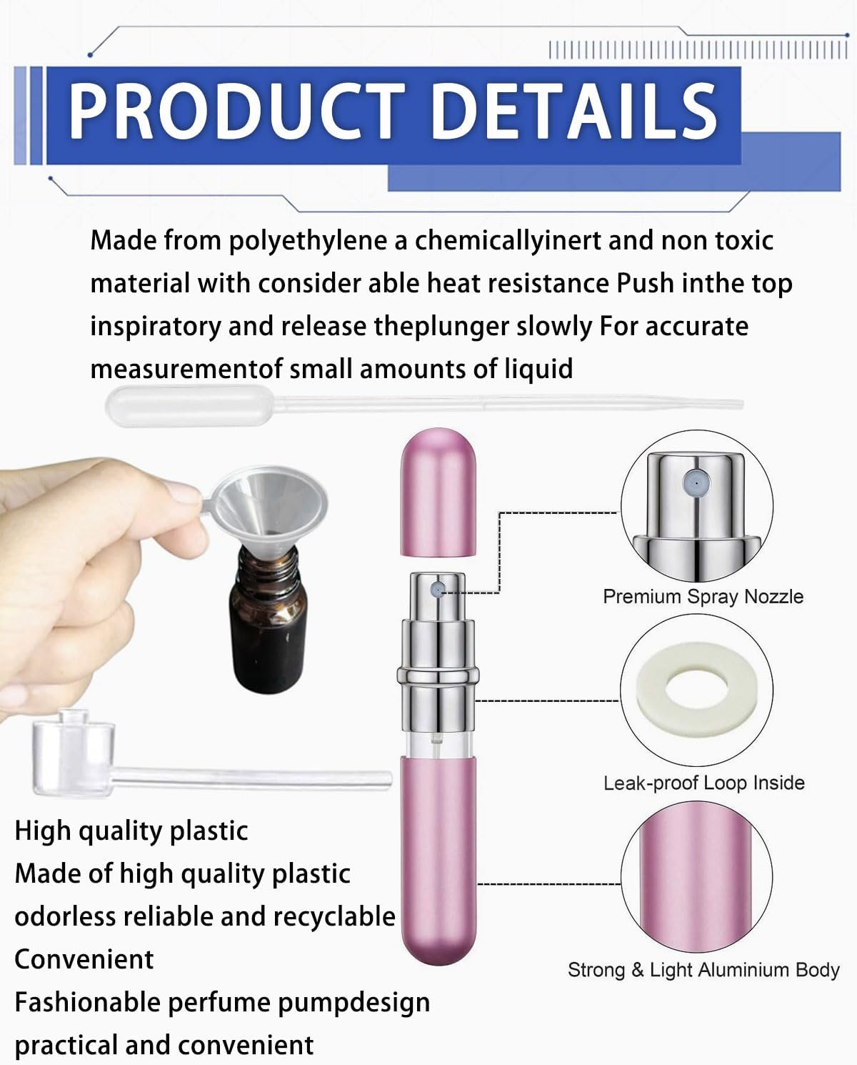 TPZORJX 5Pcs Perfume Atomizer Bottles Refillable Travel Spray Bottle with 5 Funnel and 5 Pipette 5Ml Set of 5 Bottles 5 Colors image number 1