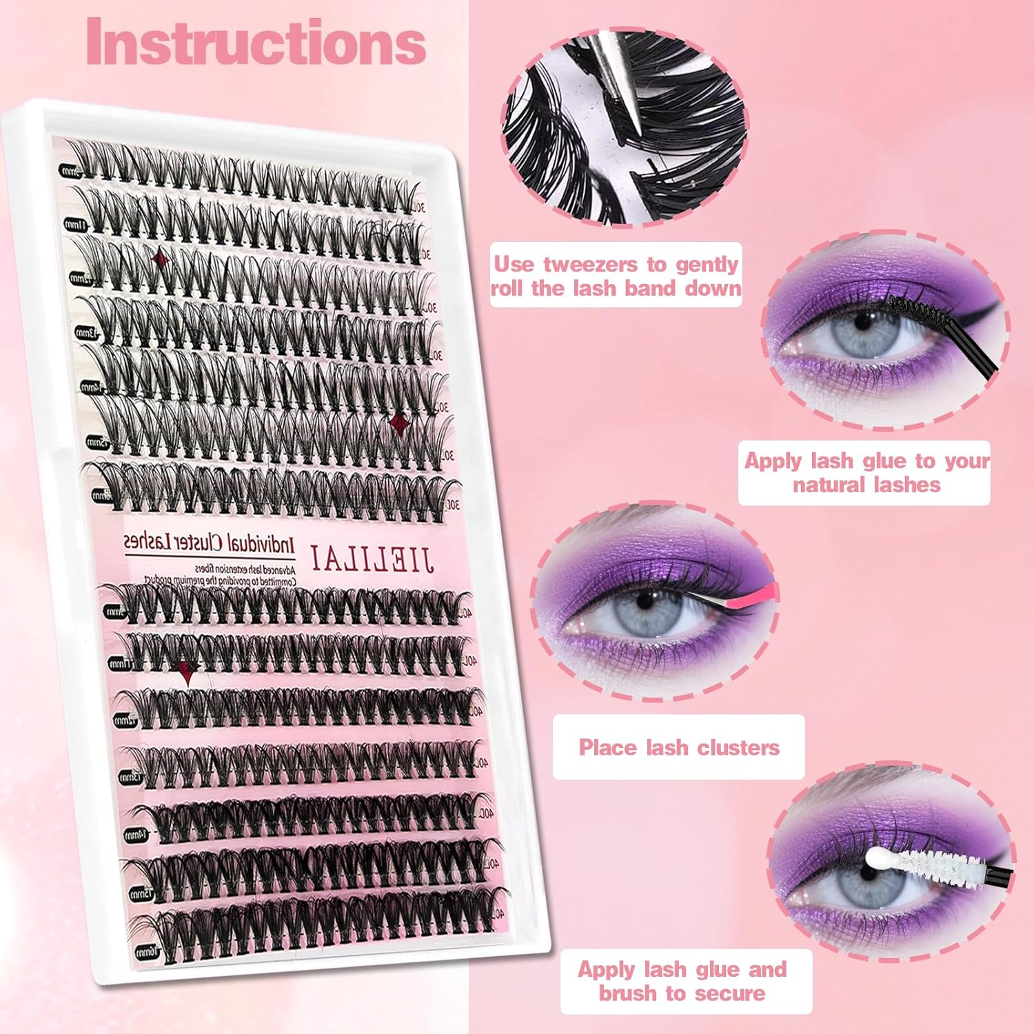Eyelash Extension Kit 240PCS DIY Eyelash Cluster Kit with Eyelash Glue and Tweezers 30D&40D 9-16 Hybrid Eyelash Extension Kit Suitable for Beginners DIY Lovers Makeup Artists image number 2