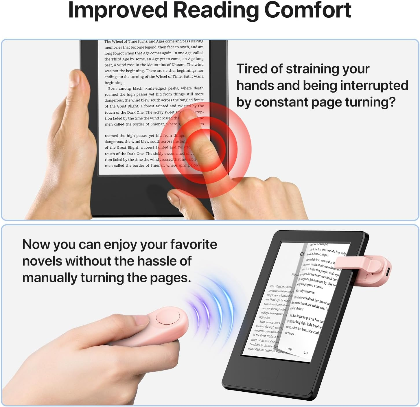 Remote Control Page Turner for Kindle Paperwhite Oasis Ereaders Kobo,Camera Video Recording Remote Triggers, Page Turner for Ipad Tablets Reading Novels Comics (Pink)