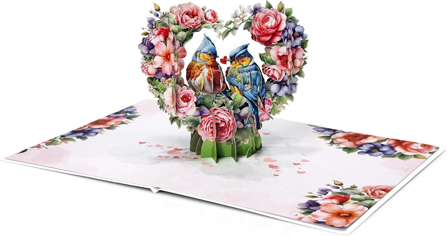 CUTPOPUP Bluejay Couple, Anniversary Card Pop Up, Valentines Day, Wedding, Engagement, 3D Greeting Card (Bluejay Couple-Heart Shape) LO179AU1520 image number 5