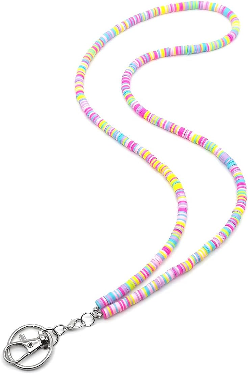 Beaded Teacher Lanyard Boho Cute Rainbow Lanyard Neck Keychain Lanyards for Cruise Ship Cards Id Badges and Keys image number 1