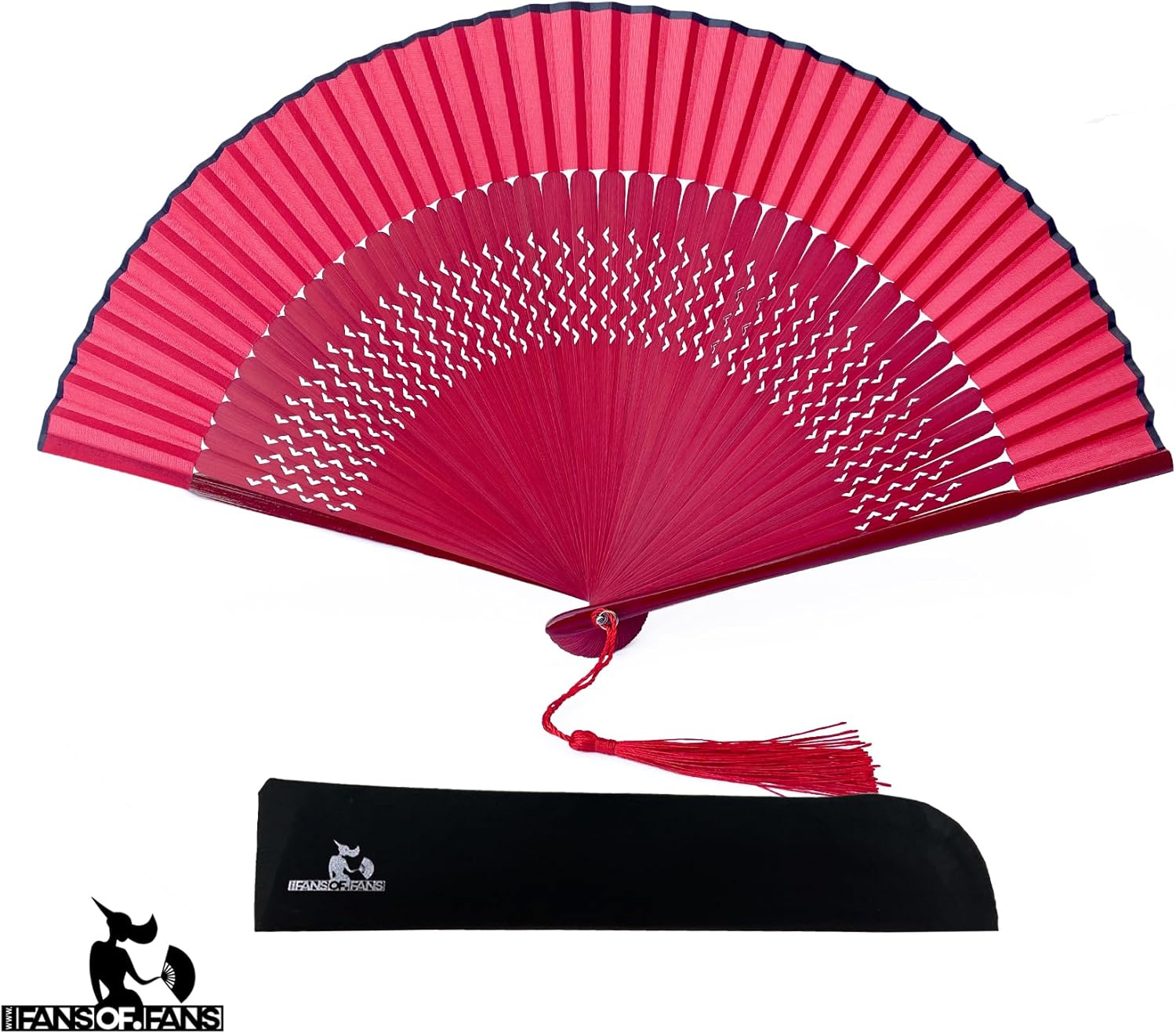 FANSOF.FANS Floral Red and Black Chinese Japanese Silk Fabric Handheld Folding Hand Fan with Pouch and Gift Box Grade a Bamboo Ribs for Women Girls Dance Birthday Wedding Favour Gift (Style 01) image number 5