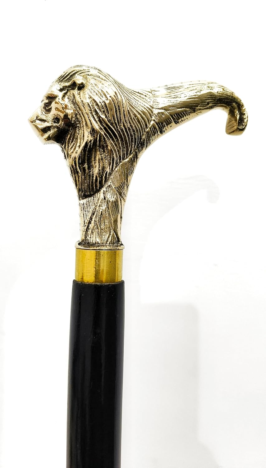 Generic Soild Brass Lion Handle Wooden Walking Stick Vintage Designer Derby Cane Wooden Cane Antique Style image number 3