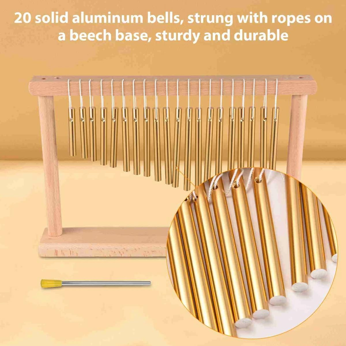 AIMALL 20-Tone Wind Chimes for Orff Musical Instruments &ndash; Beech Wood Base with Solid Aluminium Bars Percussion Sound Tool for Music Class Performance and Sound Therapy image number 6