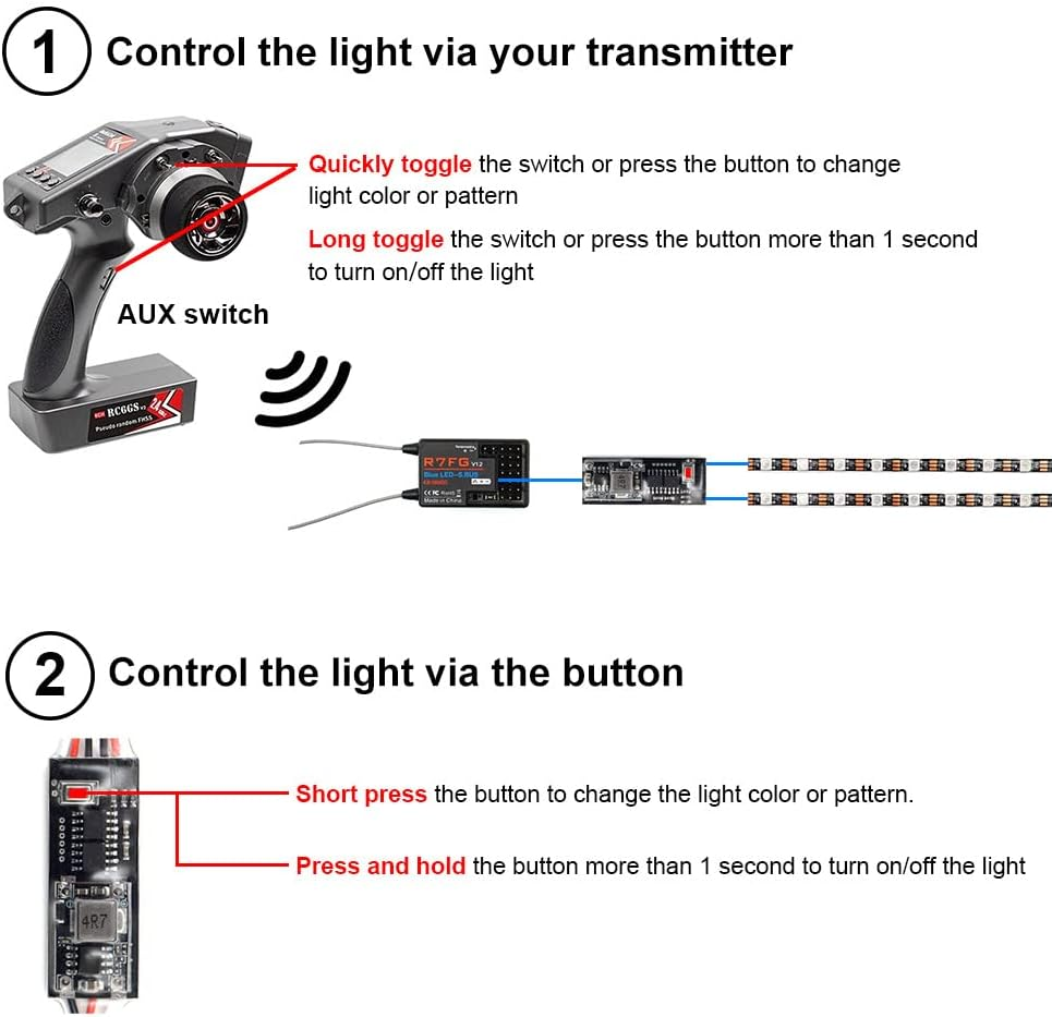 RC LED Light Strips Kit for RC Car Crawler Truck Airplane Boat Drone Fixed Wing Traxxas TRX4 Axial SCX10 Color Changeable image number 4
