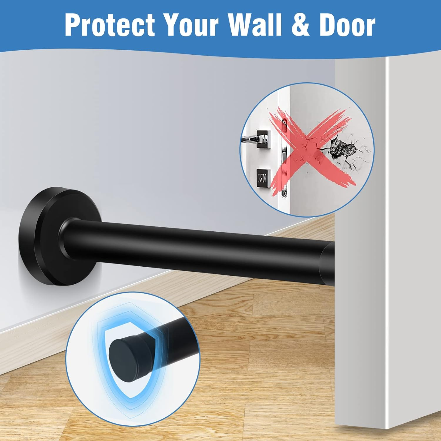 KOLAKO Door Stops, 6 Inch Door Stopper, Wall Mount, Brushed Stainless Steel Extra Long Doorstops with Sound Dampening Rubber Tip Bumper Modern Black Long Doors Stoppers for Bottom of Doors image number 2