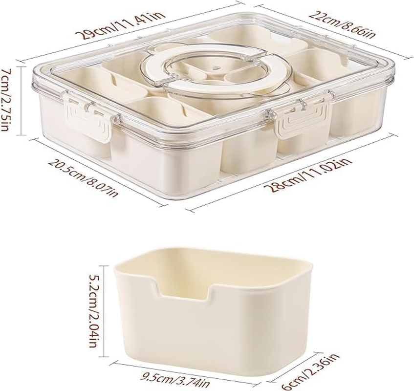Snack Box, Divided Serving Tray with Lid and Handle, 8-Compartment Snackle Boxes, Charcuterie Container, Portable Snack Boxes, Serving Platter for Candy, Fruits, Nuts, Snacks, Picnics, Party (1) image number 6