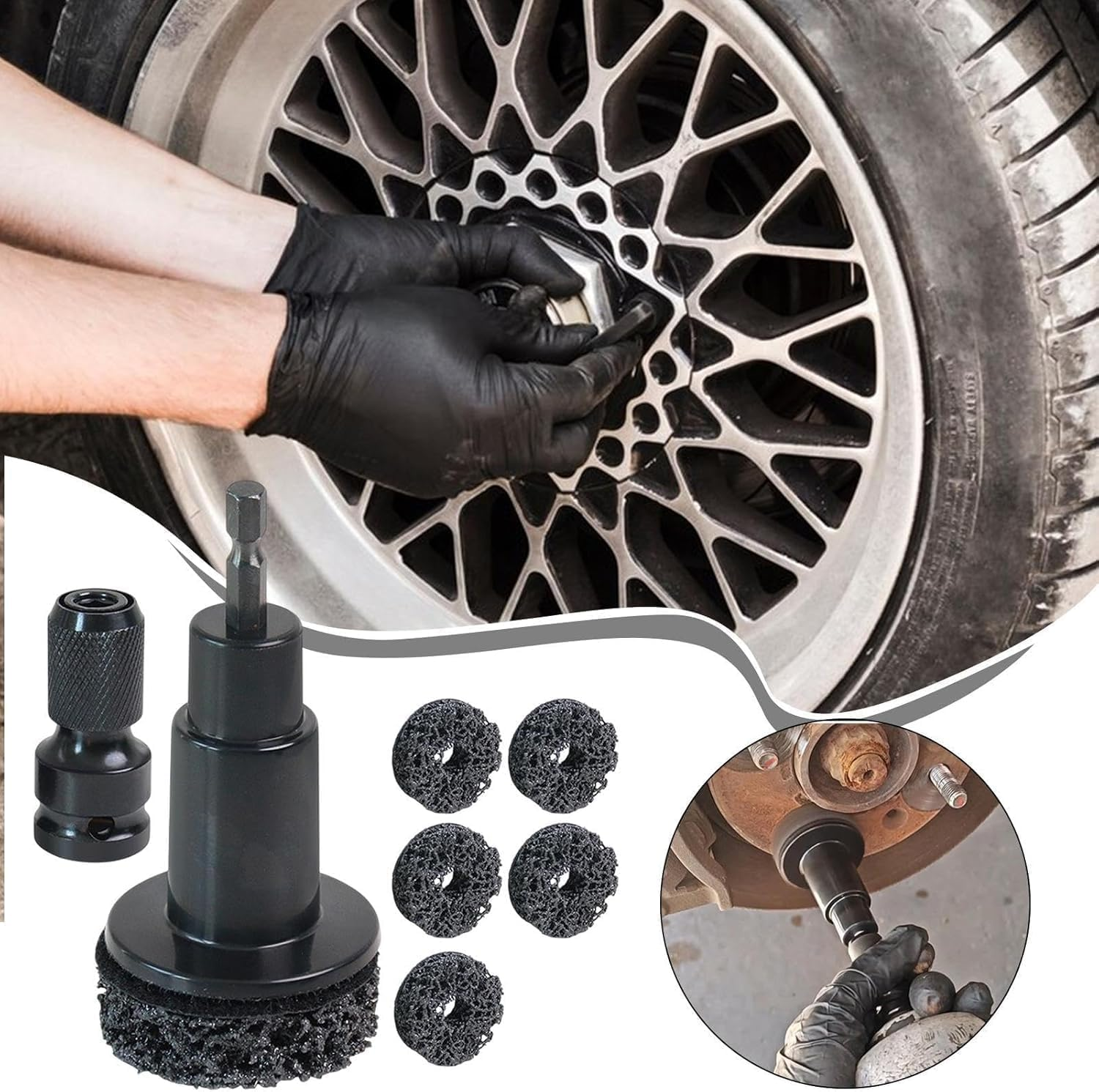 Polishing Maintenance Automotive Tool, Stud Removal Tool Wheel Hub Resurfacing Kit, Portable Rust Remover Cleaner Kit Polishing Maintenance Automotive Kit for 1/2 Inches Wrenches image number 2
