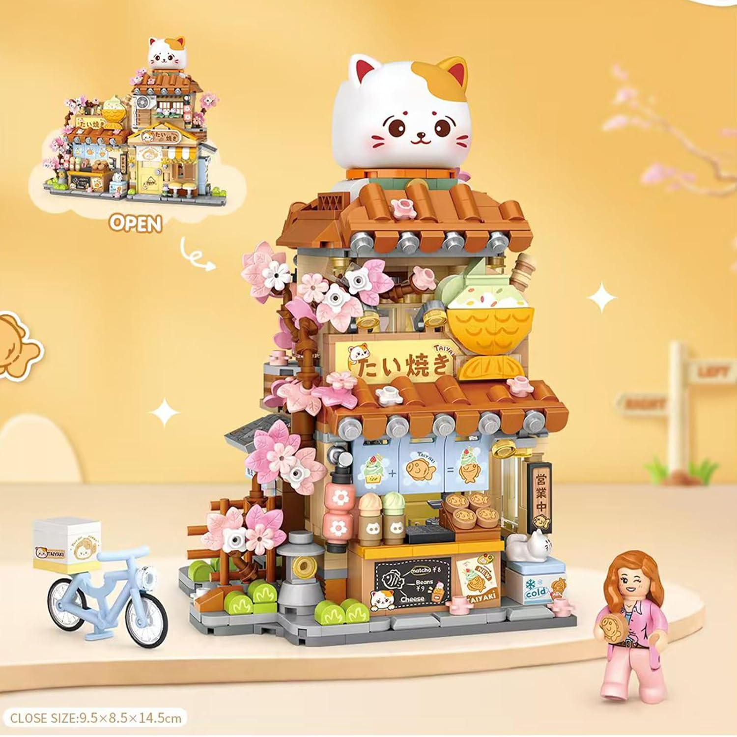 Mini Street Building Set &ndash; Taiyaki Dessert Shop Micro Bricks Japanese Architecture Kit for Adults Teens, Sakura Shop Diorama Toy for Collectors & Cat Lovers image number 5