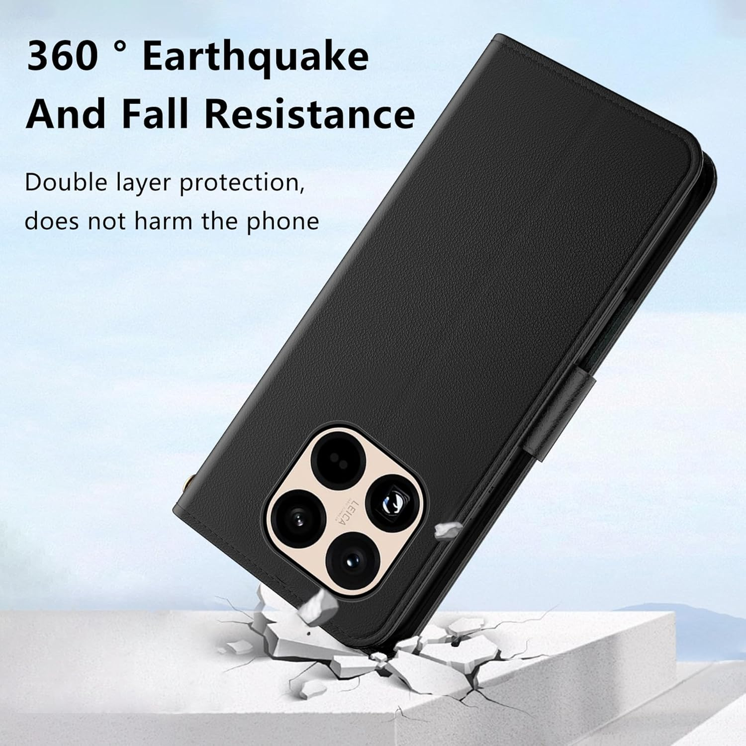 Aiziki for Xiaomi 15T Phone Case, Leather Flip Case with 3 Card Slots & Kickstand, Anti-Drop, Magnetic Closure, Compatible with Xiaomi 15T Case- Black image number 4