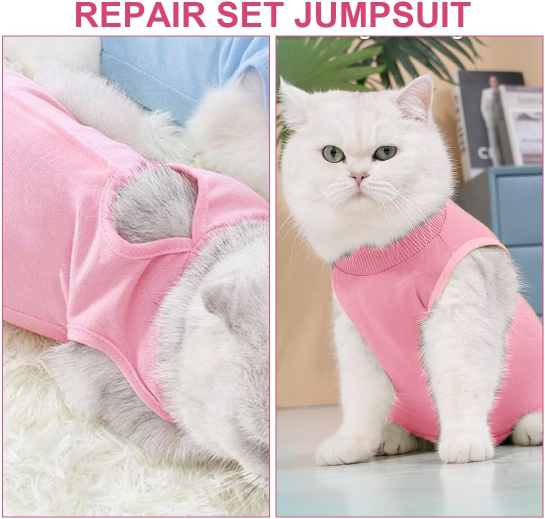 Cat Professional Recovery Suit for Abdominal Wounds or Skin Diseases after Surgery E Collar Alternative for Cats anti Licking Pyjama Suit Cat Bodysuit after Surgery Anti-Leaking Cat (Size M) image number 2