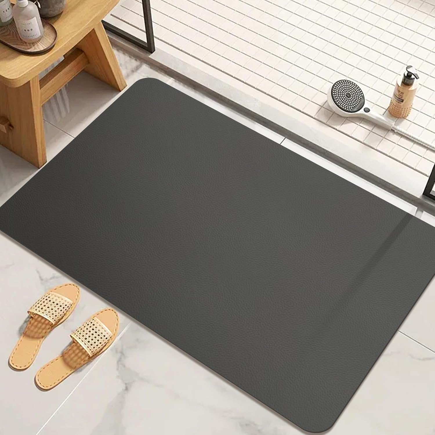 Bath Mat Quick Dry Absorbent Bathroom Rugs Non Slip Thin Bath Mat Rubber Backing Washable Fit under Door Mat Bath for Bathroom Floor Mats-Shower Rug (Light Grey, 43 X 120 Cm)
