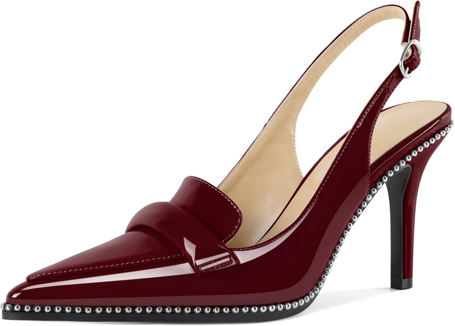 Esvowido Slingback Heels for Women Stilettos Beaded Pointed Toe Shoes Slip on Loafers Pumps High Heel Shoes for Women image number 1