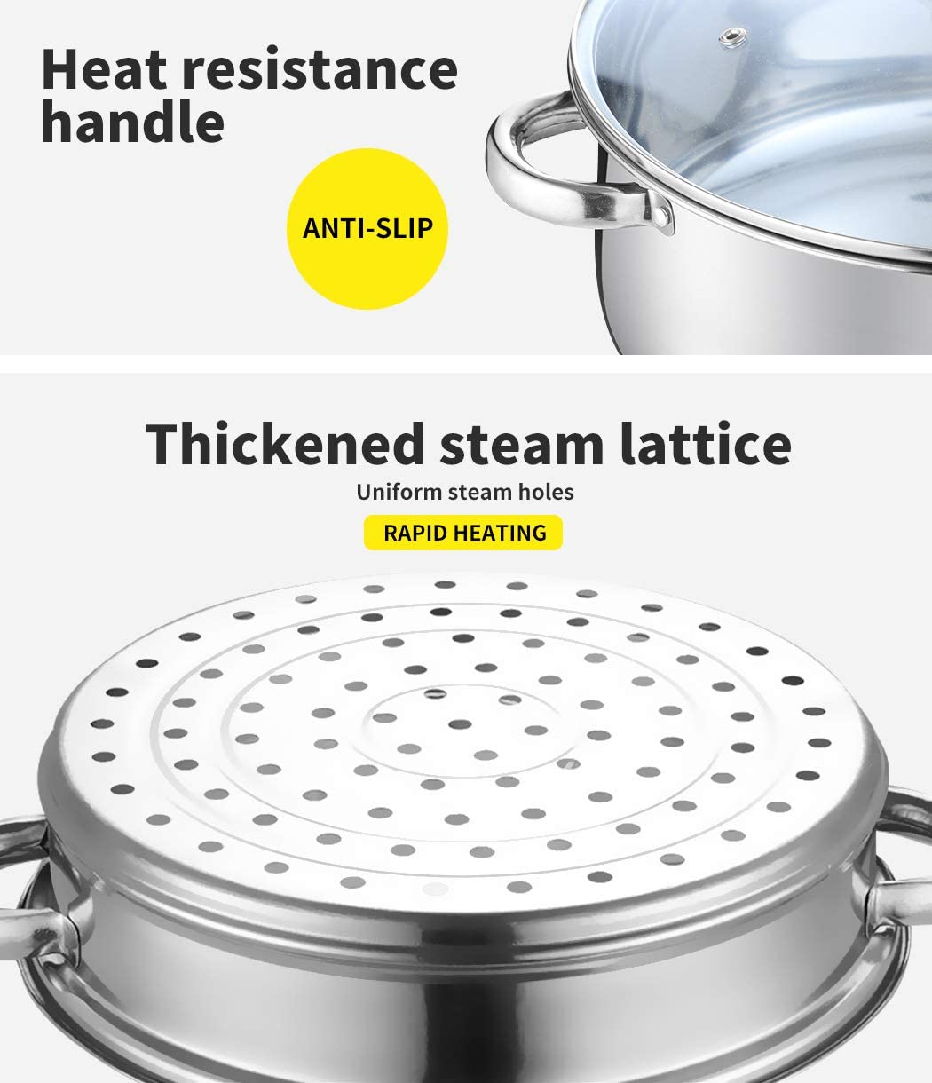 TOQUE Stainless Steel Steamer 4 Tier Meat Vegetable Cookware Hot Pot Kitchen