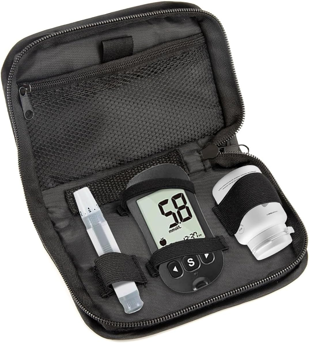 Diabetic Travel Organizer Case - Supplies Bag for Glucose Meter, Testing Strips, Lancets & Medical Kit | Portable Waterproof Compact Black | Blood Glucose Monitor Accessories (Only Case) image number 4