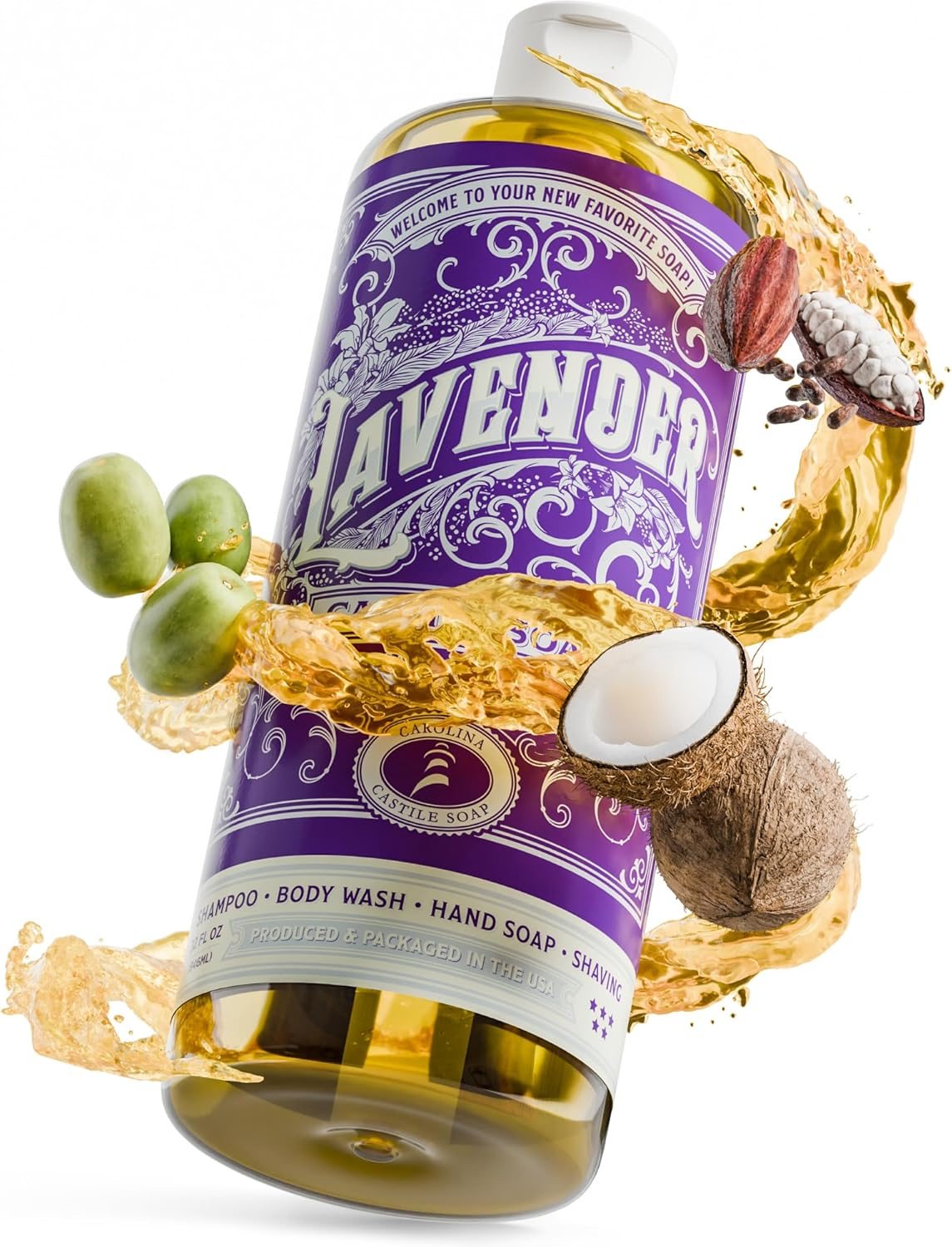 Carolina Lavender Castile Soap Liquid &ndash; 946 Ml - Skin-Softening Olive Oil Soap Organic Body Wash &ndash; Pure Castile Soap Lavender Liquid Soap &ndash; Vegan Castille Soap Liquid (Lavender, 32 Ounces) image number 4