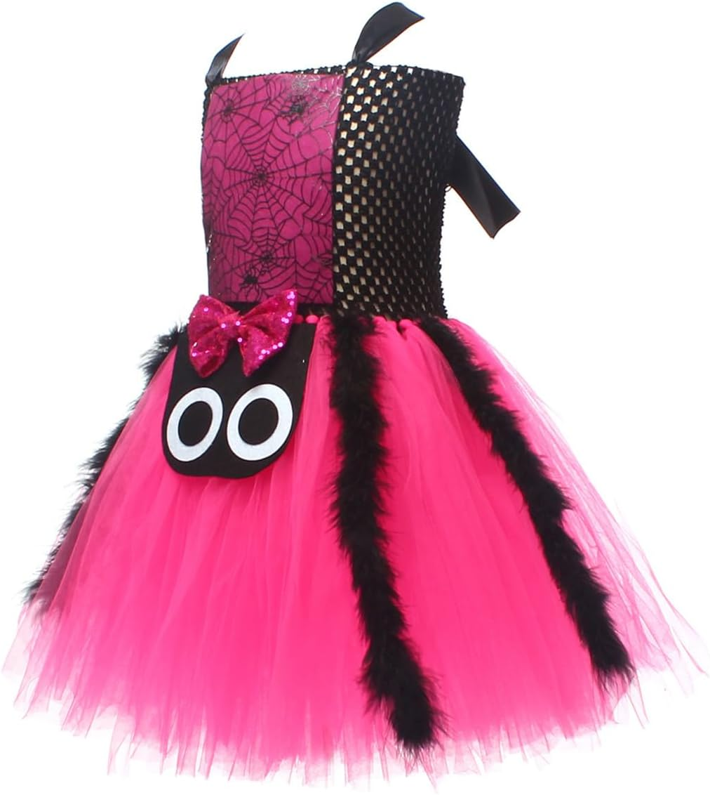 IBAKOM Witch Costume Girls Halloween Costume Children 2-Piece Cosplay Outfit Dress X 1 + Witch Broom X 1 Tulle Dress Wizard Costume Fancy Dress Costume for Carnival Cosplay Party Festival Rose Red 4-5 image number 4