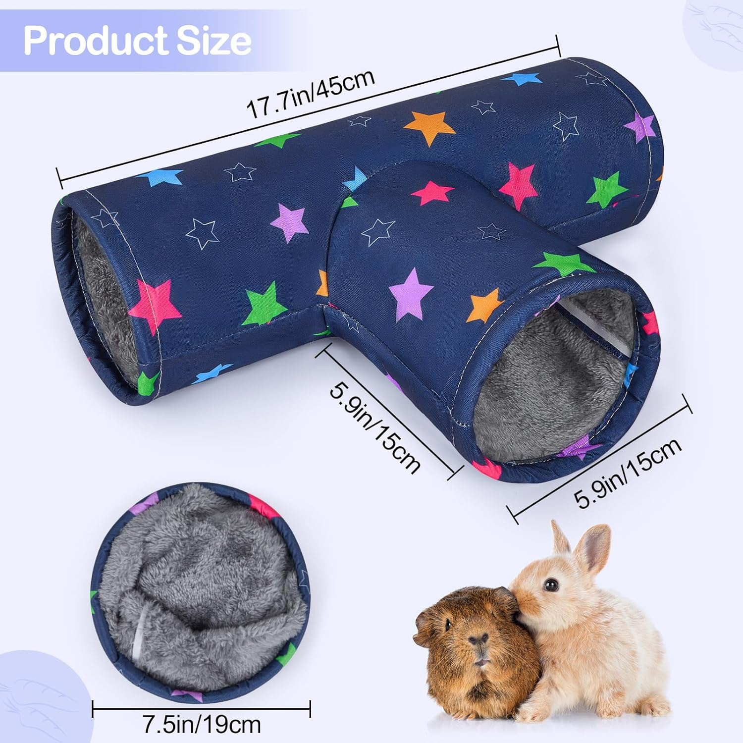 Glittme Guinea Pig Tunnel Machine Washable Guinea Pig Hideout Portable Rabbit Tunnel Soft Ferret Tunnel for Playing Resting Guinea Pig Accessories for Guinea Pig, Hedgehogs, Hamster,Colorful Stars image number 1