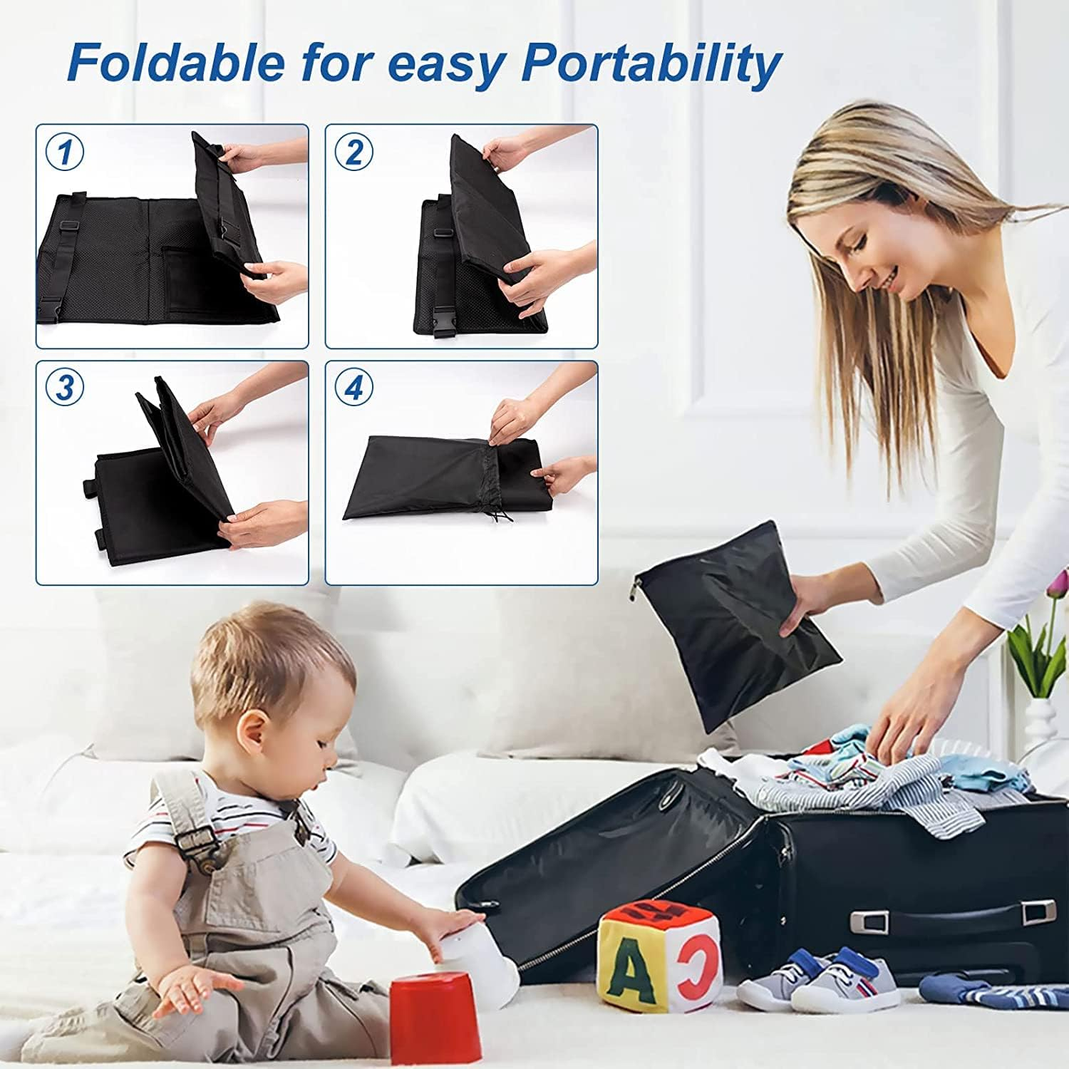 Portable Toddler Travel Bed - Airplane Seat Extender & Kids Flying Essentials, Comfortable In-Flight Hammock for Babies and Toddlers on Flights (Black)