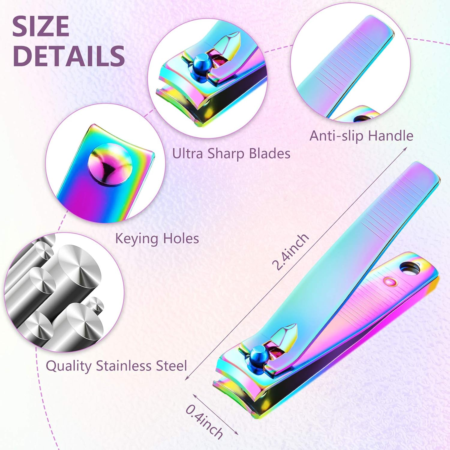 6 Pieces Stainless Steel Nail Clipper Set Nail Cutter Portable Sturdy Nail Clippers Fingernails and Toenail Clipper Cutter for Women Men, Rainbow Color image number 5