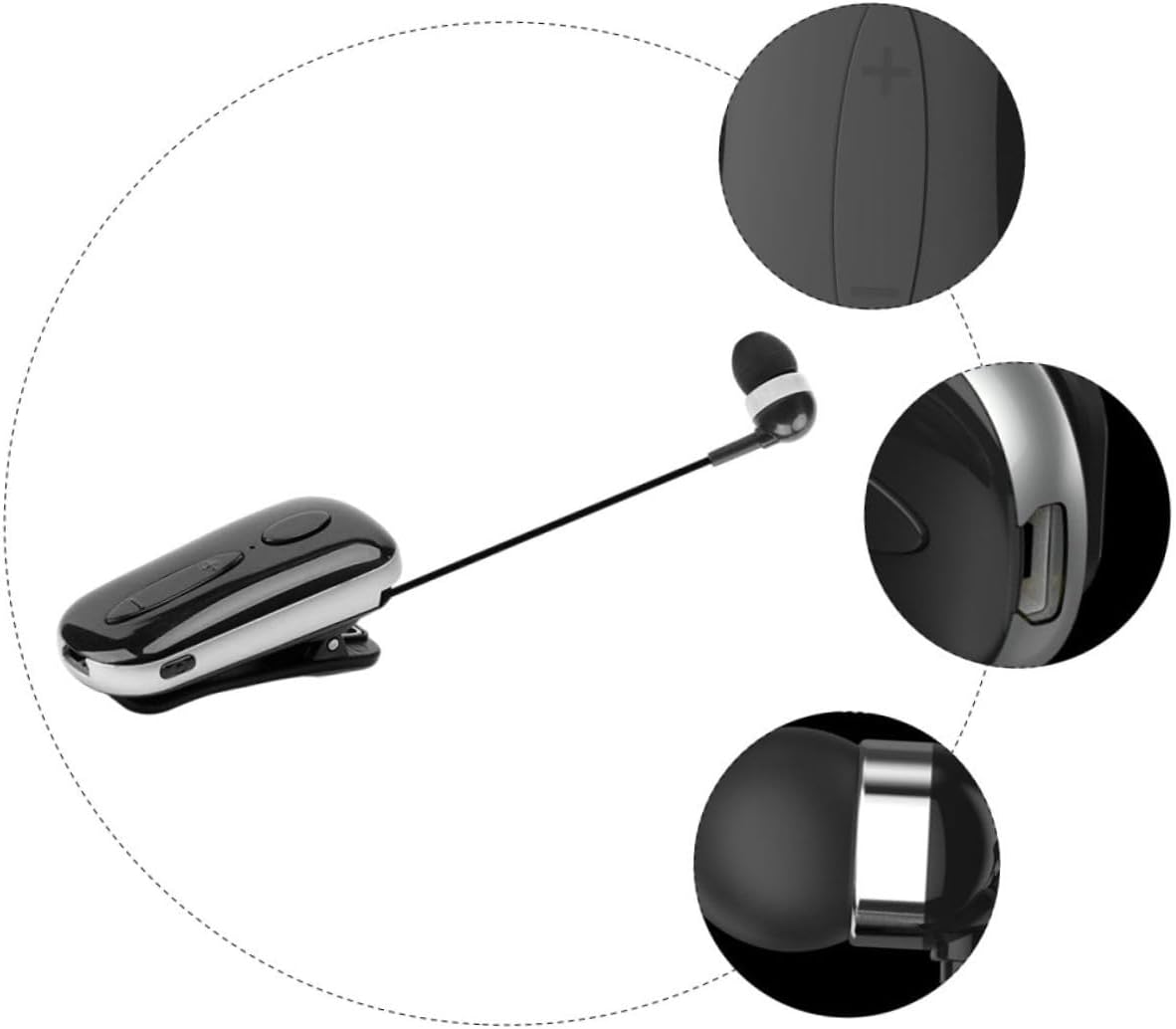 Mikinona Wireless Retractable Clip-On Wireless Earbuds for Sports with Mic Professional Workout Headphones Black Dc5V image number 1