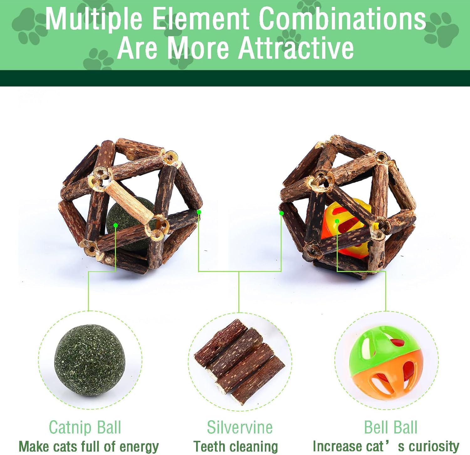 Gdsanlian Cat Chew Toys, 4-Pack Silver Vine Cat Toys, Natural Silver Vine Sticks for Cats, Natural Silver Vine Stick Cage Cat Bell Balls for Cleaning Teeth, Increase Appetite, Suitable for Indoor Cats image number 4