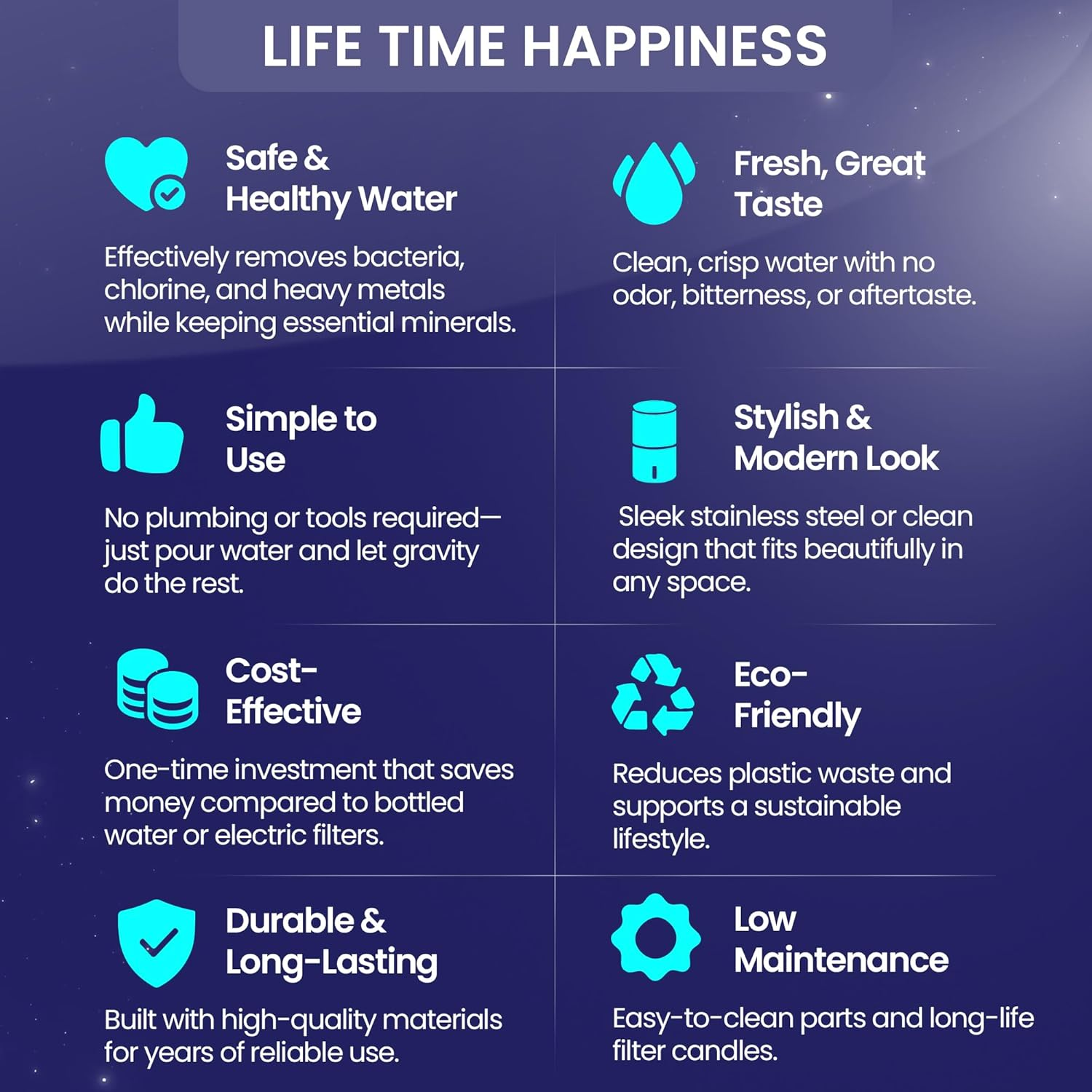 8 Litre Gravity Fed Stainless Steel Drinking Water Filter with 2 Phoenix Carbon Water Filter Cartridges, Stainless Steel Tap. image number 4