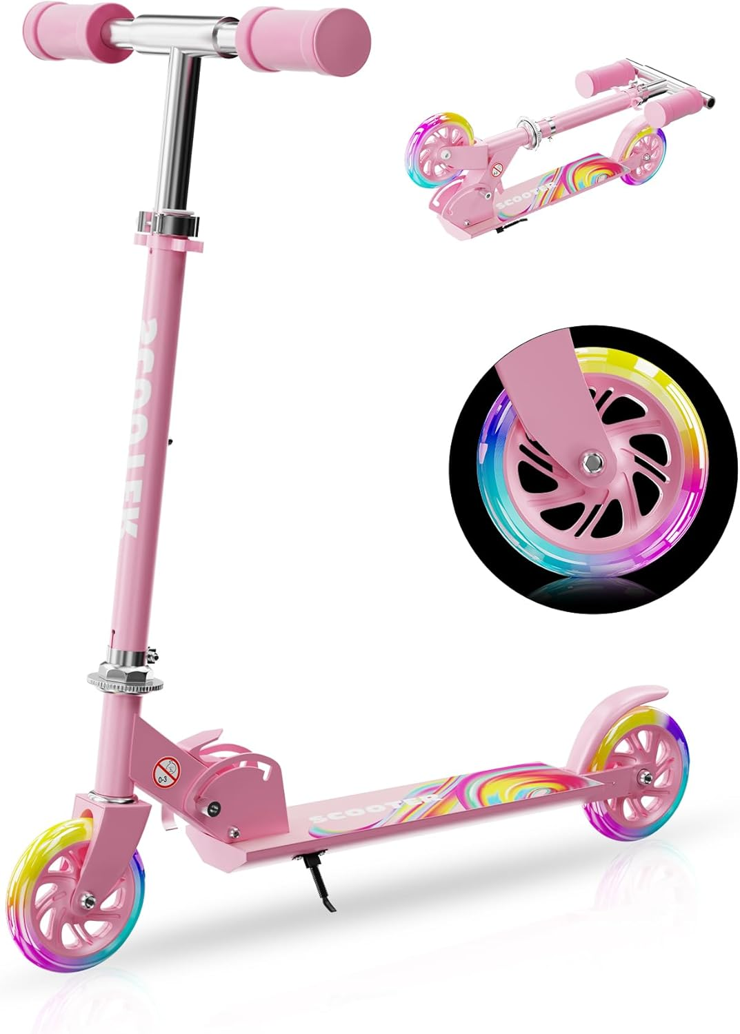 Scooter for Kids Ages 3+, 2 Wheels Kids Kick Scooter with Led Light up & 3 Levels Adjustable, Lightweight Foldable for Boys&Girls