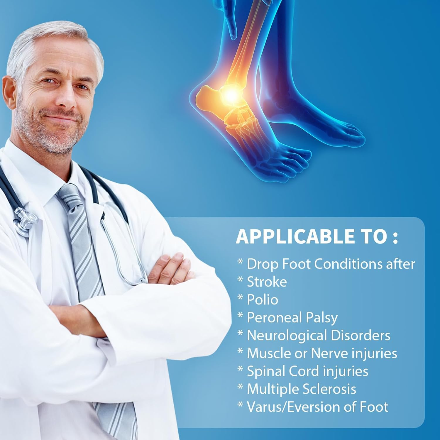 Ankle Support Drop Foot Brace Orthosis, One Size (Black) - Gray image number 4