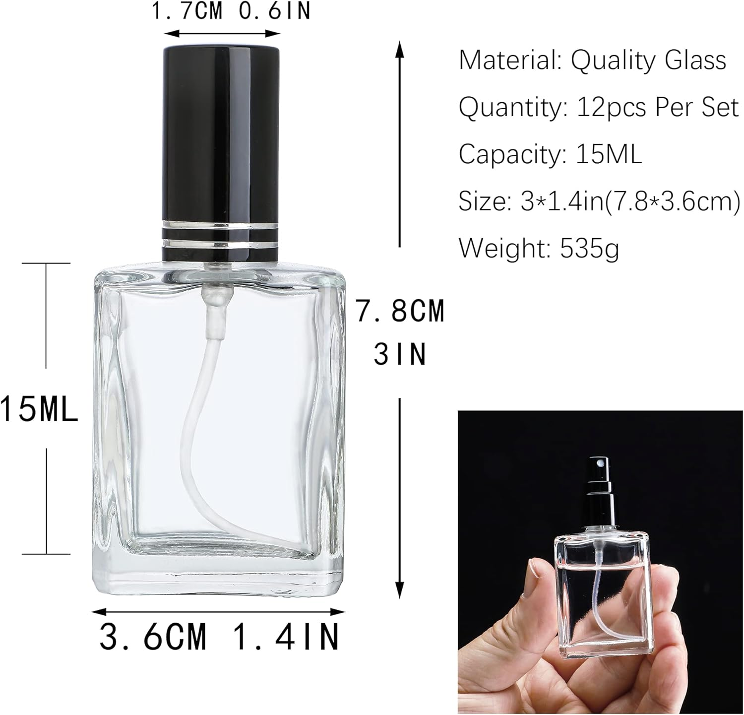 YU FENG 12Pcs Clear Refillable Perfume Bottle 15Ml Portable Square Empty Glass Perfume Atomizer Bottle for Travel image number 6