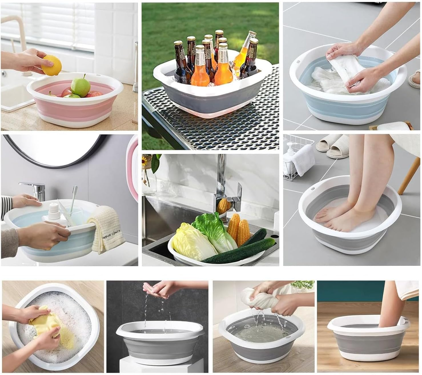 Paifeancodill Collapsible Wash Basin, 3 Pcs Collapsible Dish Tub, Foldable Laundry Tub, Collapse-A Wash Bowl, Portable Wash Tub Set Portable Wash Dish Basin for Dishing Fruit Foot Soak Laundry (Pink) - Blue image number 4