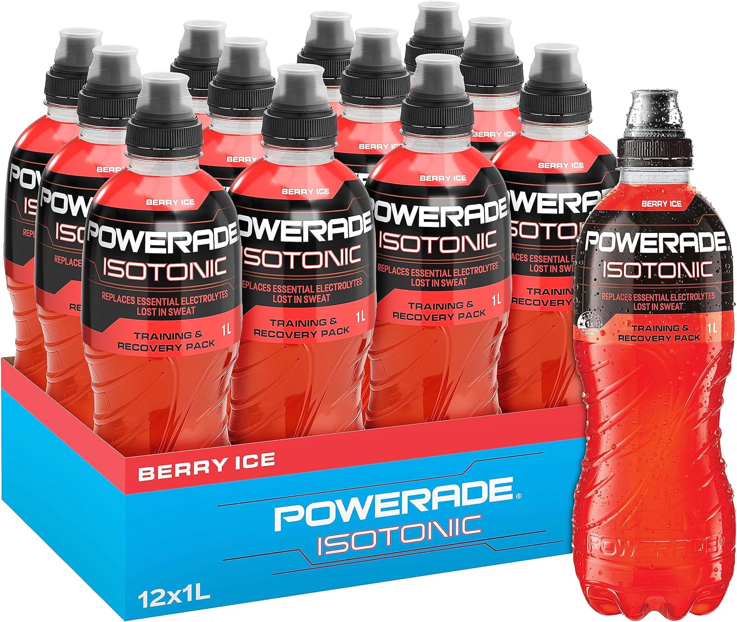 Powerade ION4 Berry Ice Sports Drink Multipack Sipper Cap Bottles 12 X 1L image number 1
