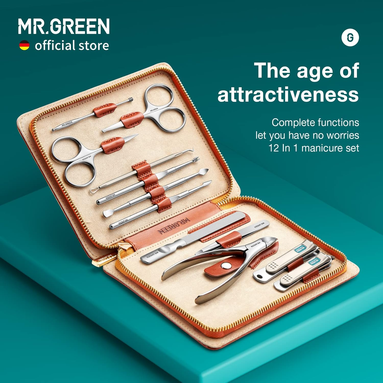 MR.GREEN Manicure Set 12 in 1 Full Function Nail Clippers Personal Care Tool Kits Stainless Steel Pedicure Sets with Leather Case Idea Gift (12Pcs Set) image number 4