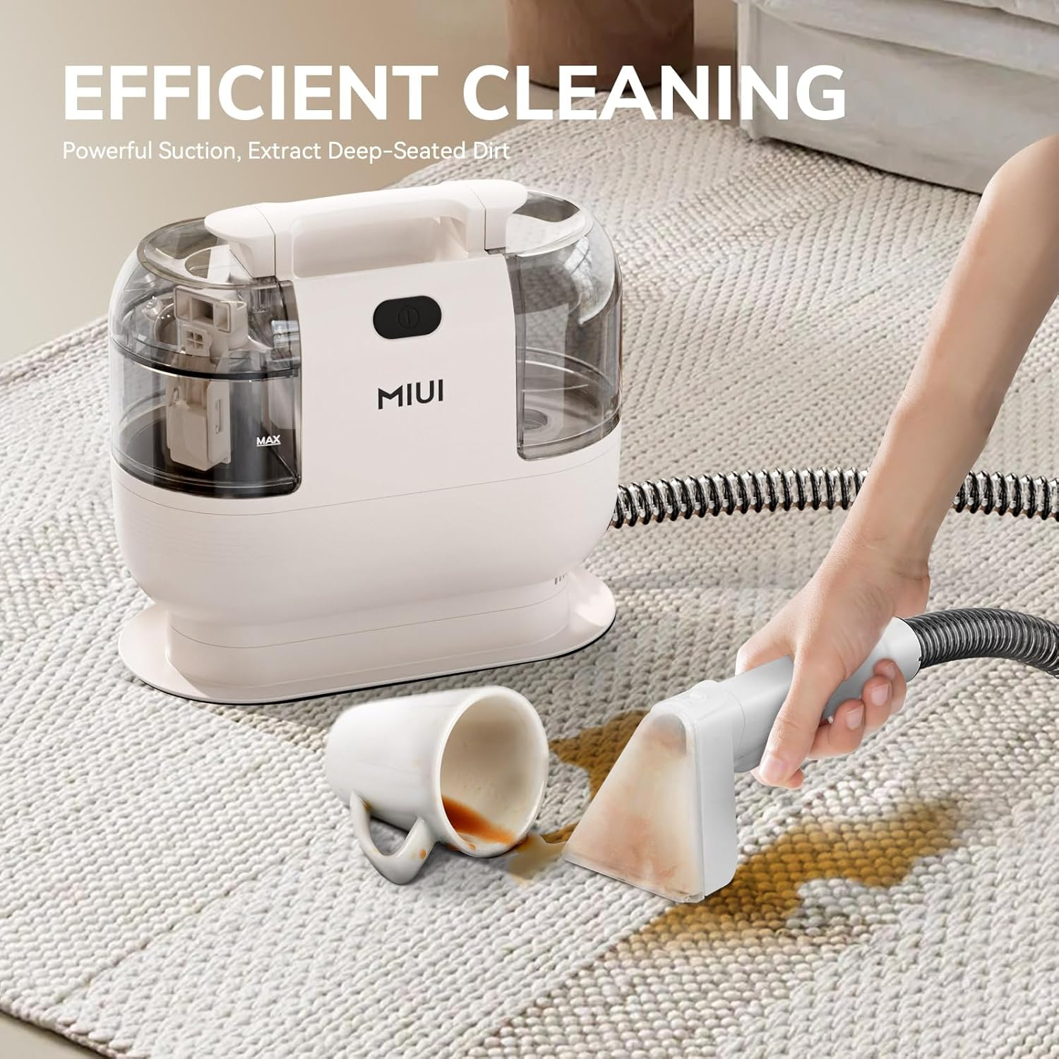 MIUI Spotclean, Multi-Purpose Portable Cleaner, Carpet and Upholstery Cleaner Machine, Non-Chemical Stain Remover for Pets, Stairs, Car Seats and Couch, Cushions, Lightweight, 75Db, Compact image number 1
