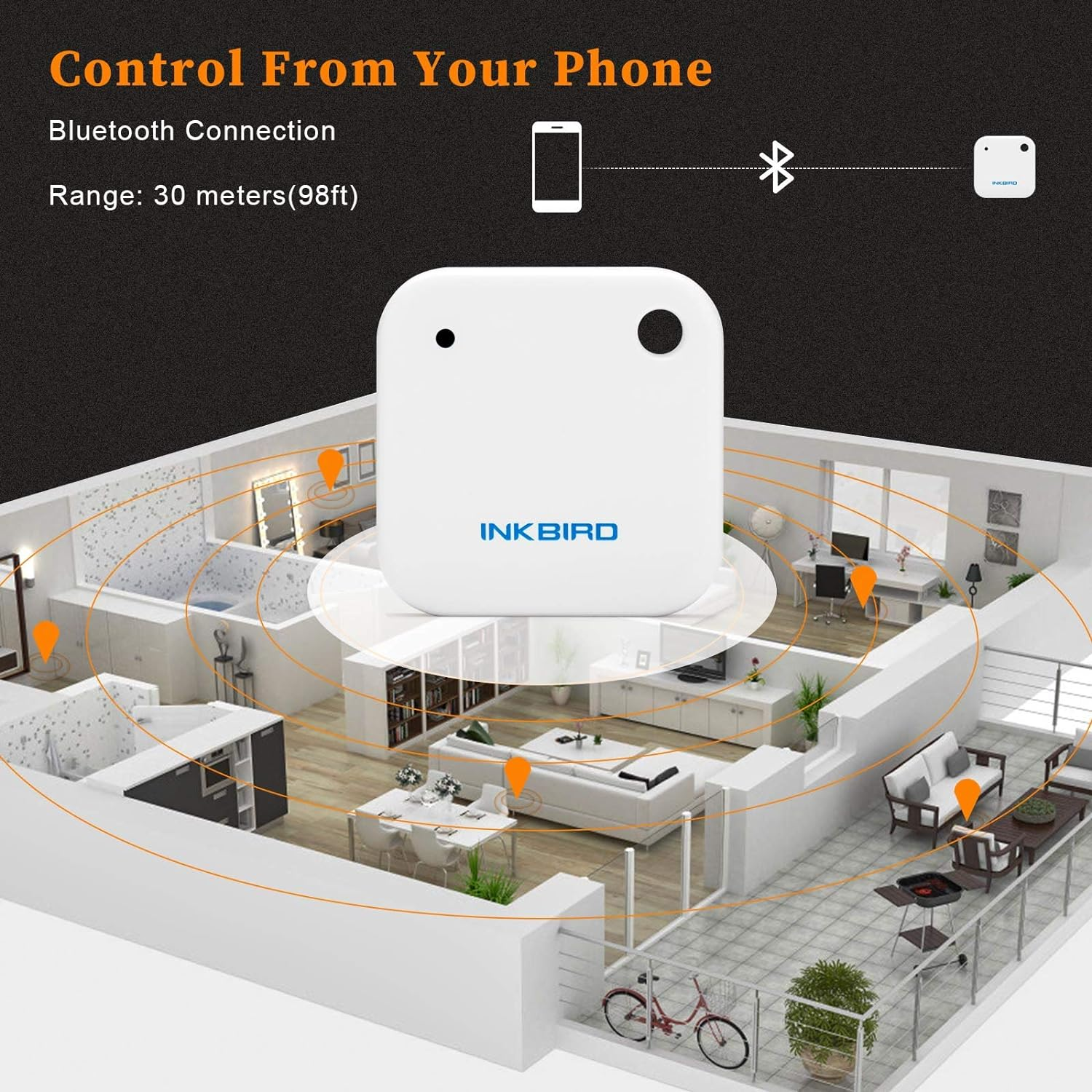 Inkbird Bluetooth Thermometer Hygrometer IBS-TH2 Smart Sensor with Alerts Calibration Interval Setting Graph&Data Export, Temperature & Humidity Data Logger for Food Reptiles Home Greenhouse image number 2