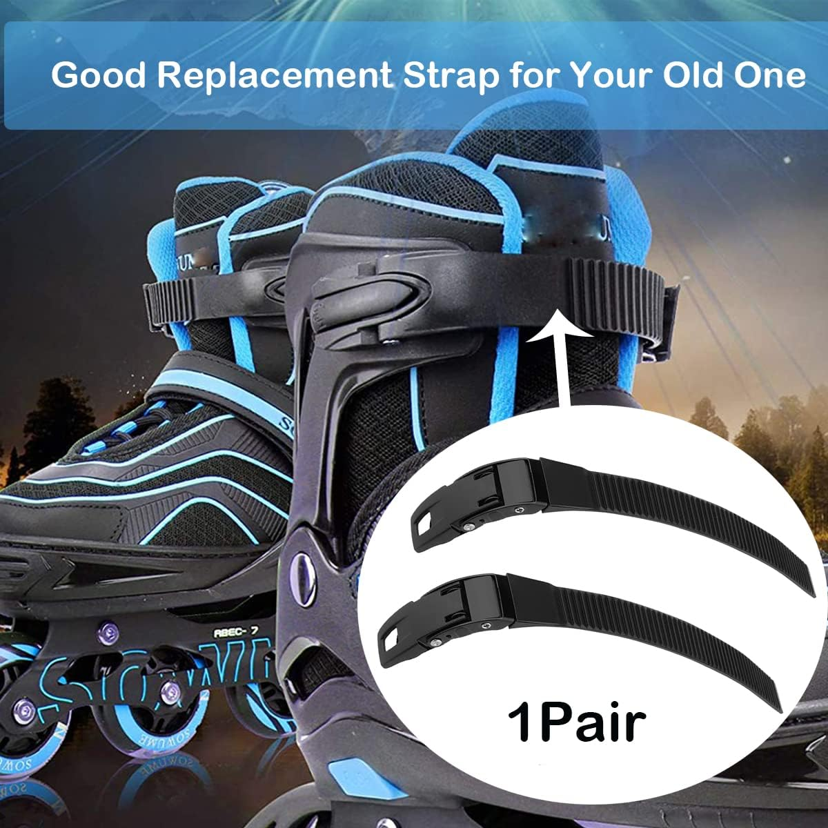 SAUYRASY 1Pair Rollerblade Replacement Straps Inline Skate Strap Replacement Inline Roller Skate Straps with Screws Nuts for Men Women Kids, Black, Universal image number 3