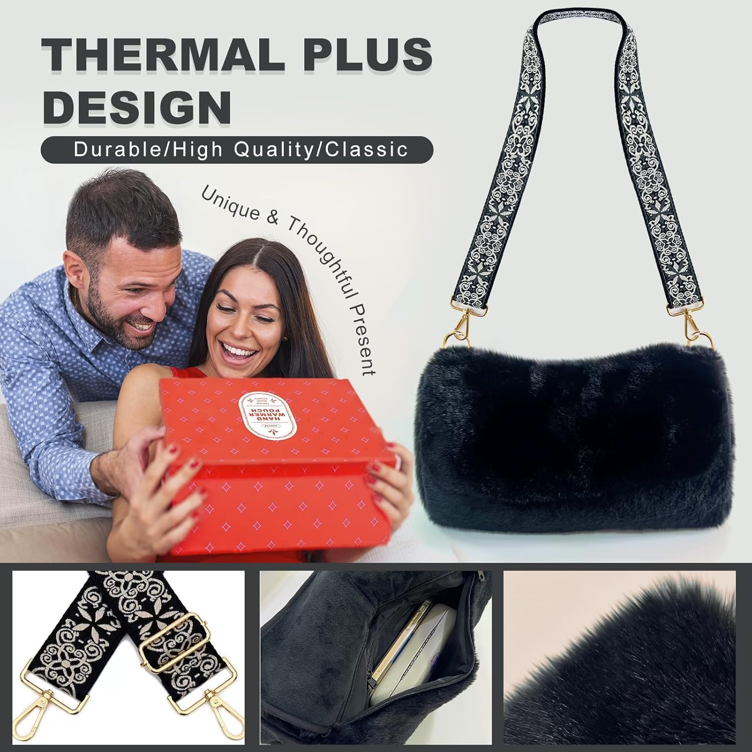 Uncn Rechargeable Hand Warmer Pouch with 10000Mah Power Bank Electric Heated Gloves for Women Reusable Portable Muff Shoulder Bag for Winter Cold Weather Gifts image number 1