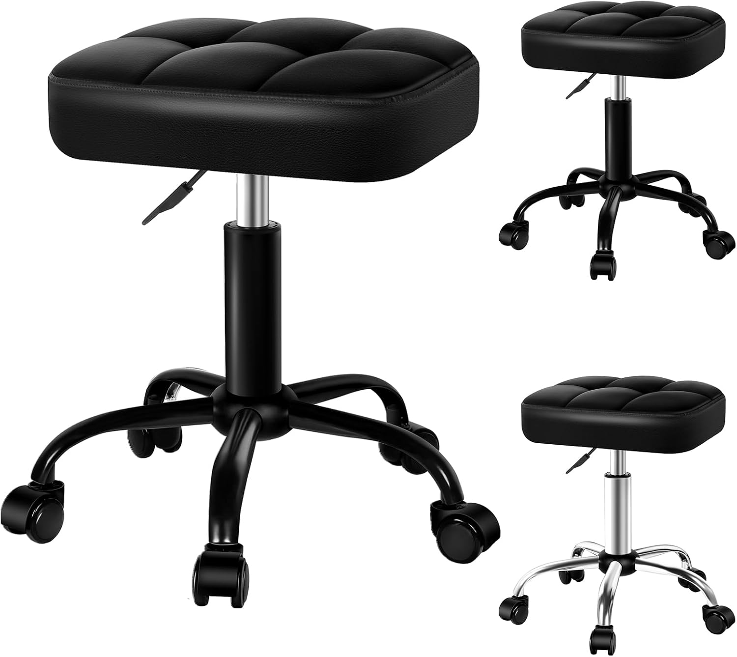 ALFORDSON Salon Stool with PU Leather Upholstery, Adjustable Drafting Rolling Stools in 49-64.5Cm Height, Swivel Spa Chair with Rolling Wheels Hair Barber for Massage Table(Tufan Black)