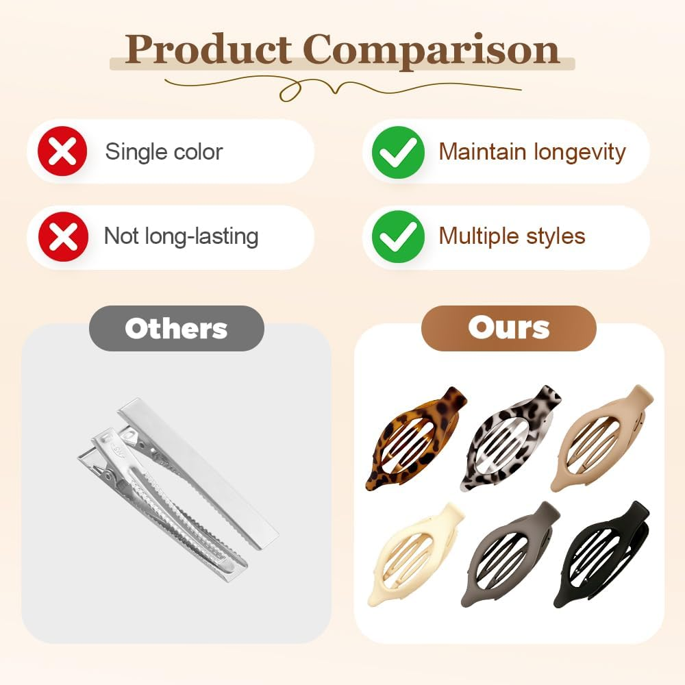 Flat Hair Clips for Women, Flat Claw Clips & Duckbill Hair Clips for Thick or Thin Hair, No-Slip Grip Hair Styling Accessories for Daily Use (Multicolor-N) image number 5