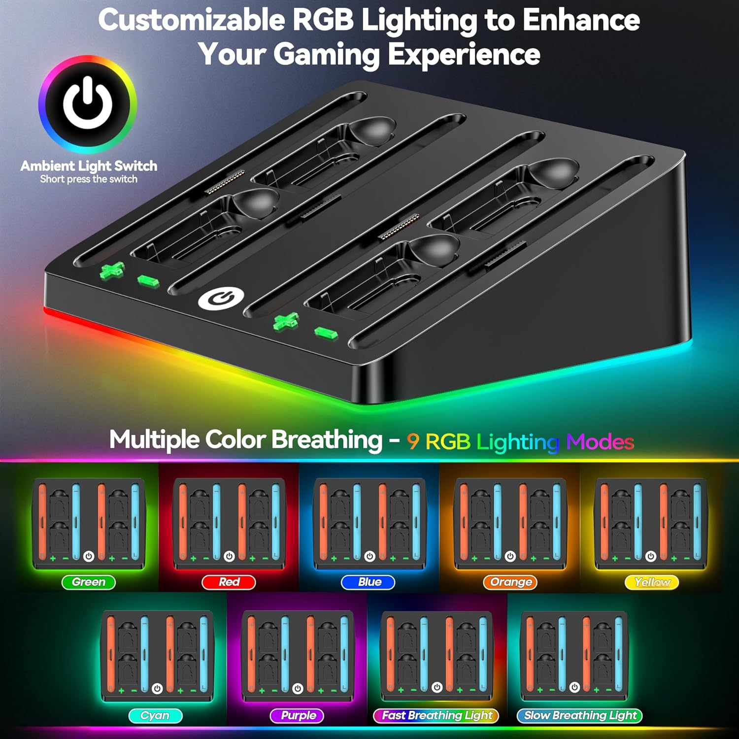 Gersker Switch 2 Controller Charger Dock, RGB Joy Cons Charger with Touch Control Compatible with Nintendo Switch 2, Fast Charging Station for 4 Joy-Cons, 4 in 1 Switch 2 Accessories with USB-C Cable image number 1