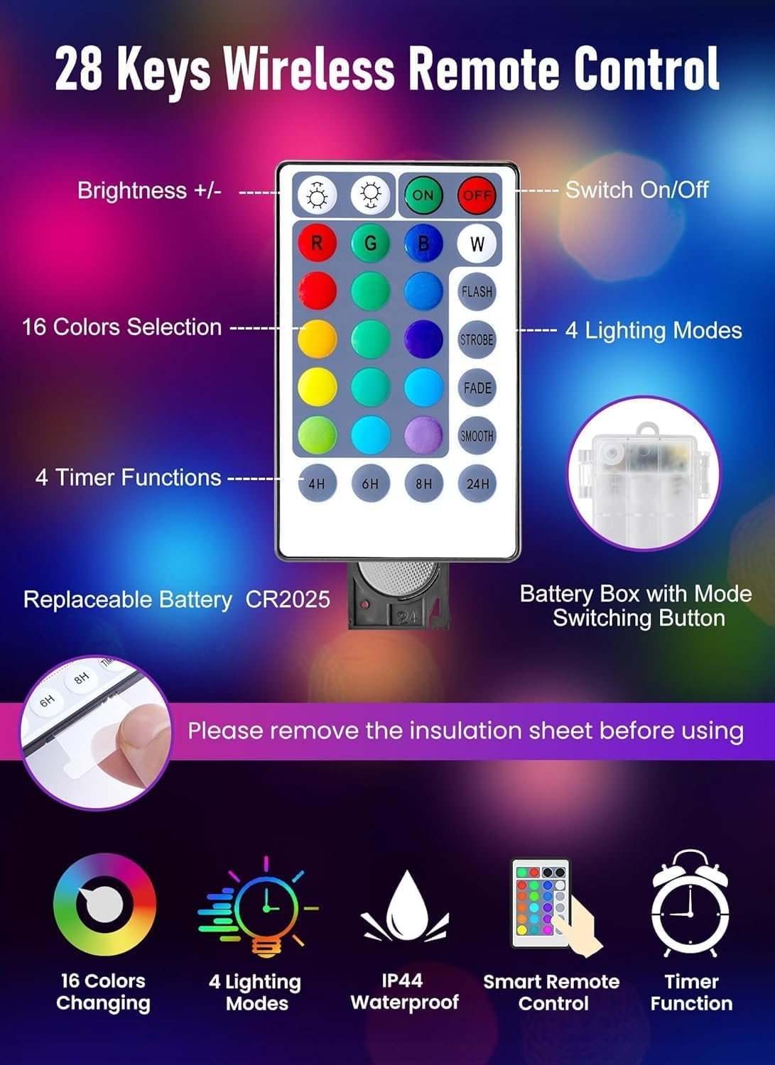 Color Changing Fairy String Lights - 33Ft 100 LED Battery Operated Silver Wire Starry Fairy Lights with Remote and Timer, 16 Colors Waterproof for Room Dorm Bedroom, Party Wedding Tent Indoor Decor image number 6