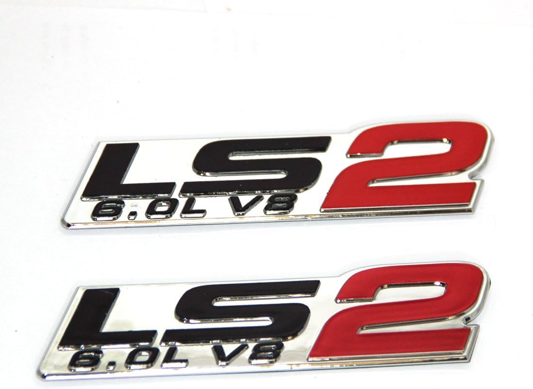 2Pack Chrome OEM LS3 Emblem 6.2L V8 Engine Emblems Badge Compatible with Zl1 1LE Corvette Cadillac Pair (Chrome Red)