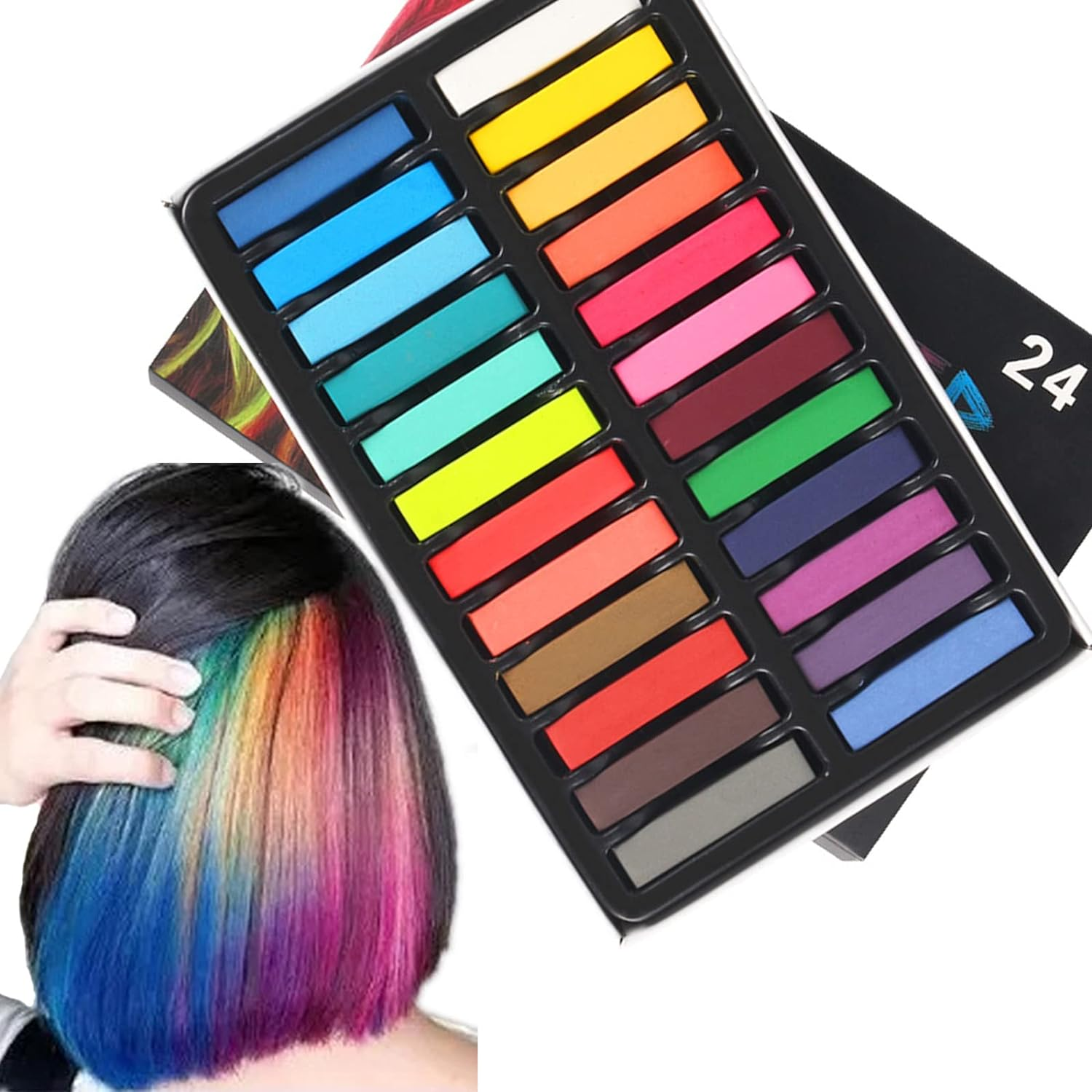 Joyeee Hair Chalk for Kids, Blue Hair Chalk, 36 Colors Deluxe Black Green Brown Gray Red Blonde Purple Pink Hair Chalk, Gifts Idea for Daughter, Friends and Sister, Toxin-Free