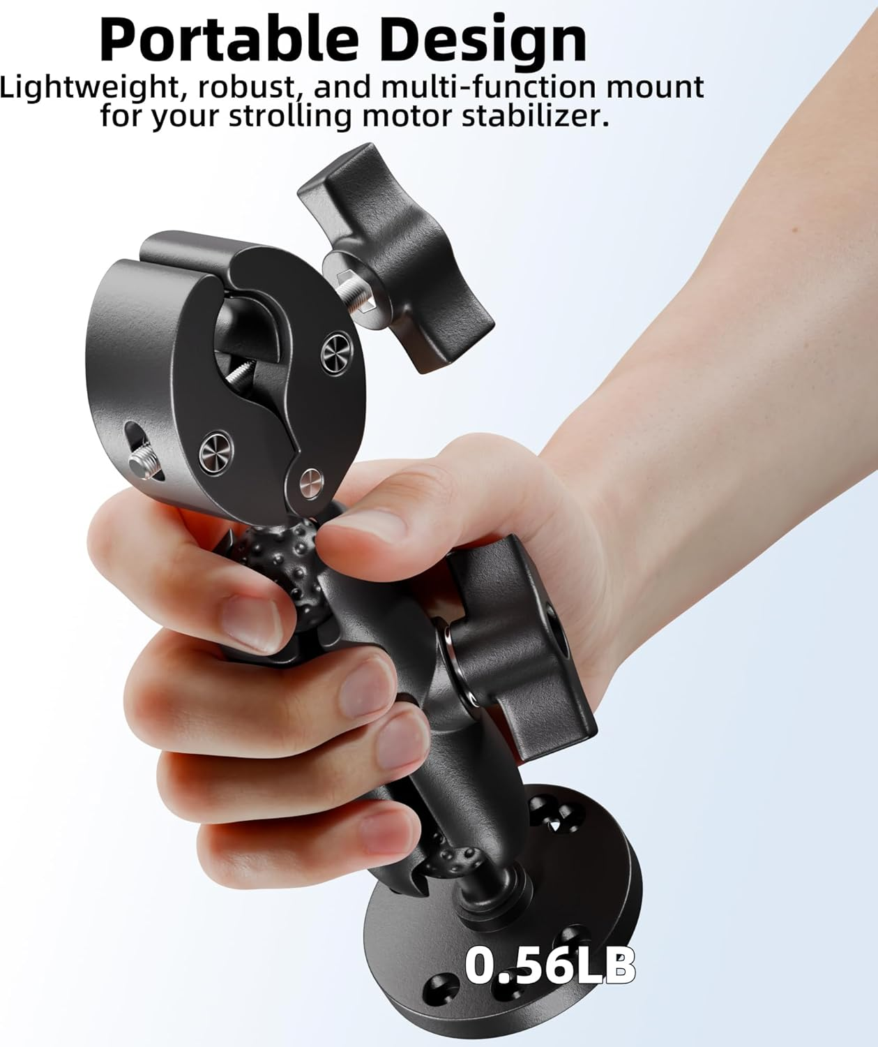 Trolling Motor Support Stabilizer Mount Tough Claw Aluminum Alloy 1" Ball Heavy Duty Trolling Motor Stabilizer Mount Clamp for Rails 0.61" - 1.69" with Medium Arm and round Plate