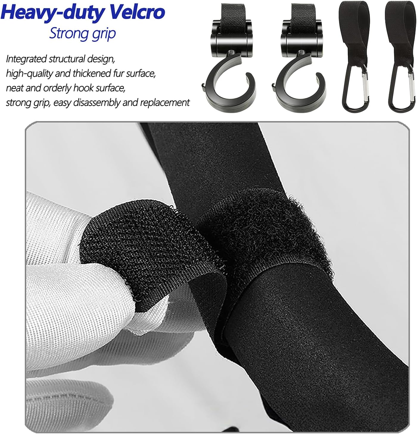 Wzenclave 6Pcs Baby Stroller Hooks Mommy Stroller Pram Clip and Stroller Accessories Stroller Peg and Organizer Hook for Diaper Bags 2 Stroller Pegs Clips 4 Baby Stroller Hooks Adjustable Clip Straps image number 3