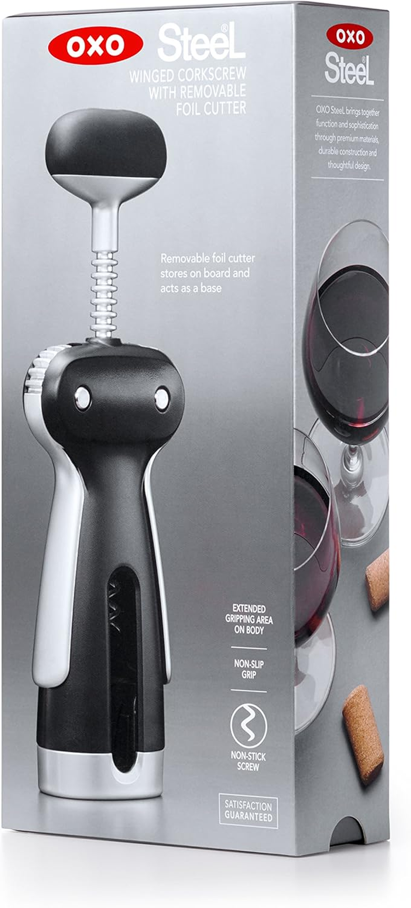 OXO Good Grips Steel Corkscrew with Removable Cutter 10.67 Cm*6.86 Cm*6.86 Cm Black image number 6