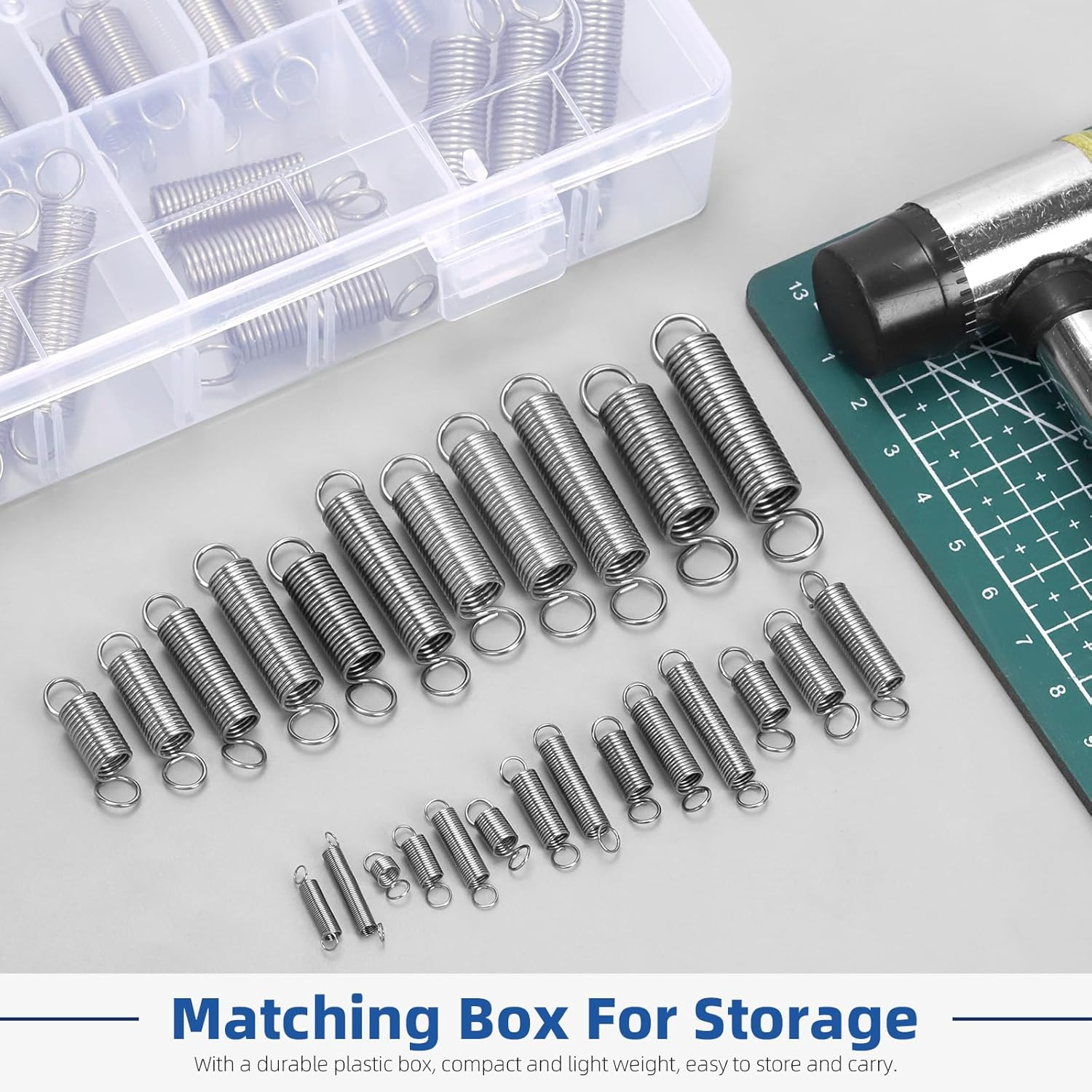 Glarks 100Pcs Stainless Steel Extension Springs with Double Hook Sets 25 Sizes Small Spring Tension Spring Wire Assortment for Machinery Construction Industrial image number 2