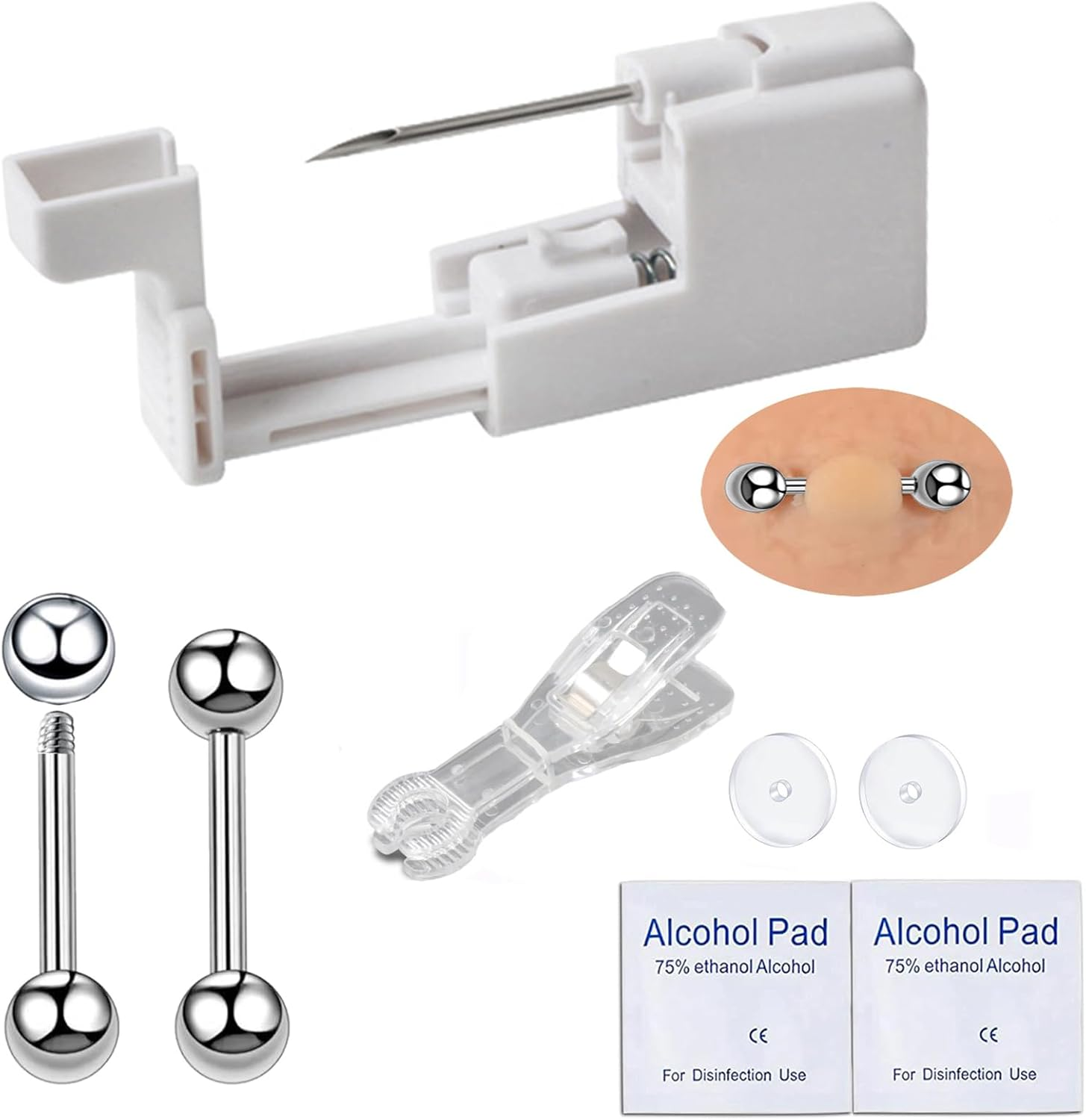 Orglace Body Piercing Kit for Nipple,Tongue,Eyebrow,Lip,Belly Button,316L Surgical Stainless Steel Ring,At Home Self Body Piercer Kit