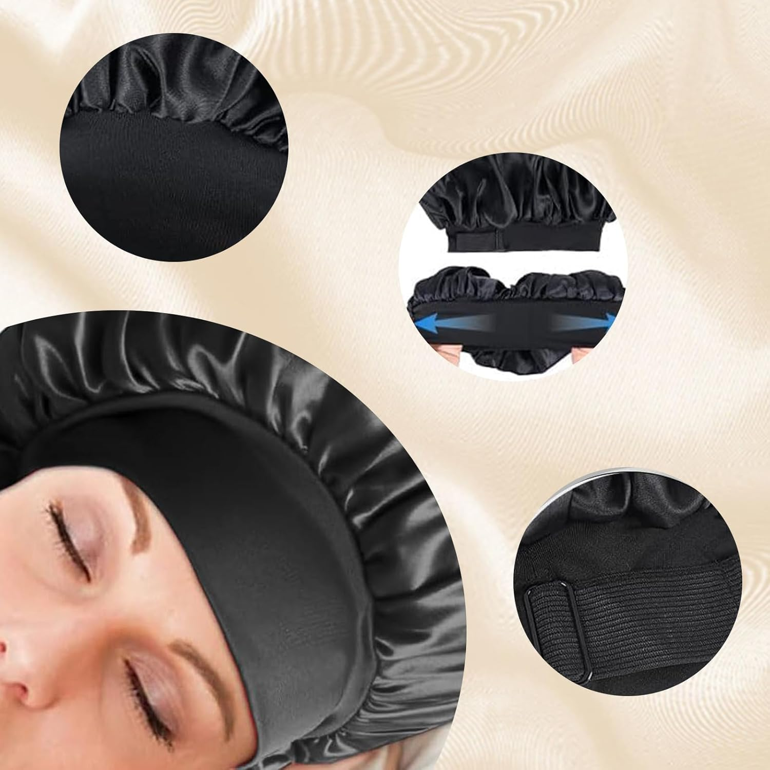 Bamyli Bonnet Satin Hair Cap & Sleep Cap, Satin Bonnet for the Night Soft and Adjustable with Elastic Band Ideal as Hair Cap for Women and Girls, Breathable and Non-Slip image number 2