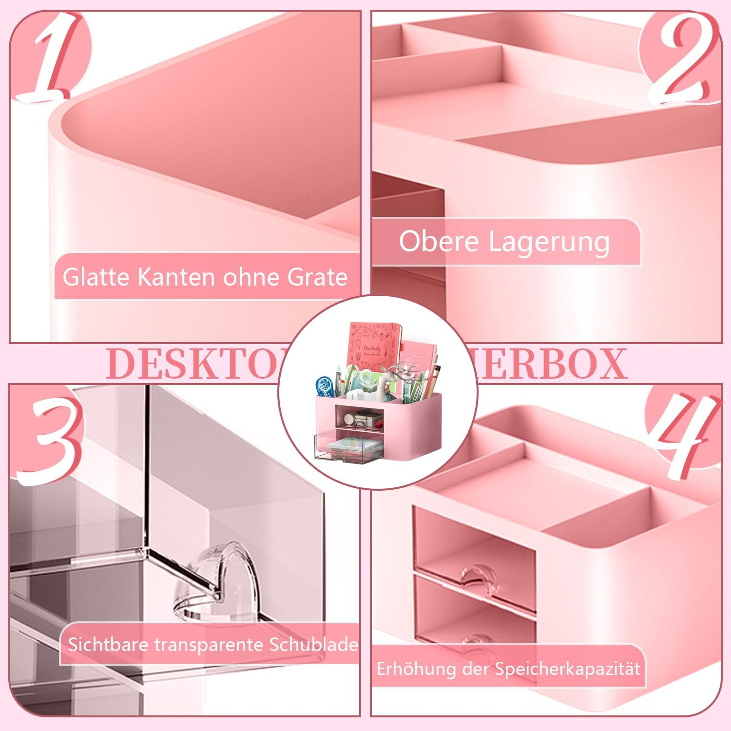 UVVRUR Desk Organiser 7 Compartments Pen Holder Office Home School Space Saving Desk Organiser (Pink) image number 4